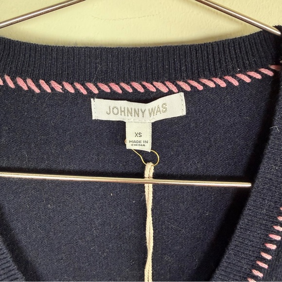 Johnny Was Navy Carter V-Neck Pullover Wool Cashmere Sweater - Picture 6 of 8